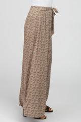 Light Mocha Floral Front Tie Maxi Skirt