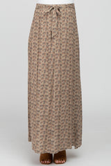 Light Mocha Floral Front Tie Maternity Maxi Skirt