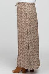 Light Mocha Floral Front Tie Maternity Maxi Skirt