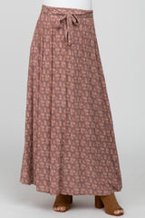 Mauve Floral Front Tie Maternity Maxi Skirt