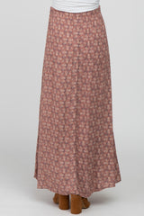 Mauve Floral Front Tie Maternity Maxi Skirt