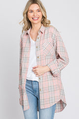 Pink Plaid Button Up Collared Flannel Top