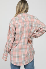 Pink Plaid Button Up Collared Flannel Maternity Top