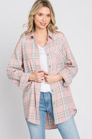 Pink Plaid Button Up Collared Flannel Top