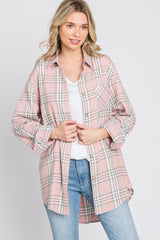 Pink Plaid Button Up Collared Flannel Maternity Top