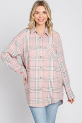 Pink Plaid Button Up Collared Flannel Top