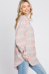 Pink Plaid Button Up Collared Flannel Top