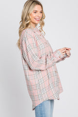 Pink Plaid Button Up Collared Flannel Top