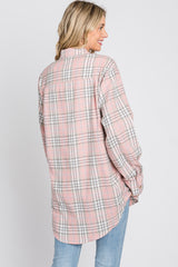 Pink Plaid Button Up Collared Flannel Top