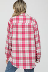 Fuchsia Plaid Button Up Collared Flannel Maternity Top