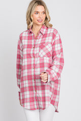 Fuchsia Plaid Button Up Collared Flannel Top