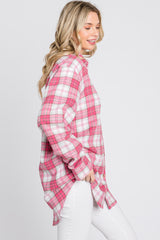 Fuchsia Plaid Button Up Collared Flannel Top