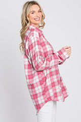 Fuchsia Plaid Button Up Collared Flannel Top