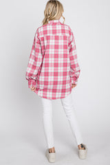 Fuchsia Plaid Button Up Collared Flannel Top