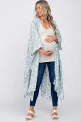 Light Blue Leaf Print Maternity Cover Up