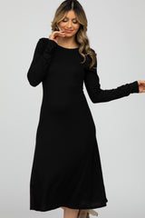 Black Solid Long Sleeve Dress