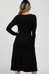 Black Solid Long Sleeve Dress