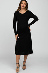 Black Solid Long Sleeve Maternity Dress