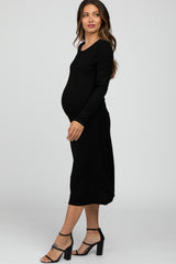 Black Solid Long Sleeve Maternity Dress