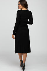 Black Solid Long Sleeve Maternity Dress