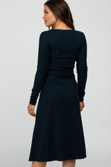 Navy Solid Long Sleeve Maternity Dress