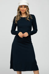 Navy Solid Long Sleeve Dress