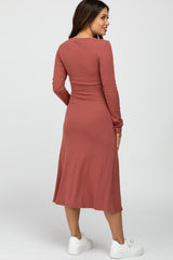 Mauve Solid Long Sleeve Maternity Dress