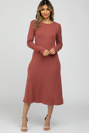 Mauve Solid Long Sleeve Dress