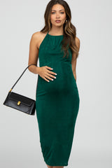 Forest Green Halter Neck Maternity Dress