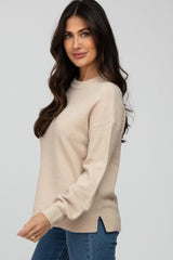 Beige Rib Trim Knit Sweater