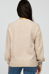 Beige Rib Trim Knit Sweater