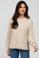 Beige Rib Trim Maternity Knit Sweater