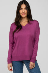 Magenta V-Neck Knit Sweater