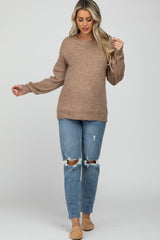 Mocha Soft Ribbed Knit Maternity Sweater