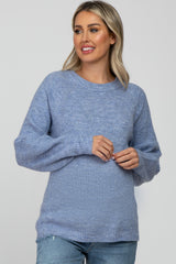 Blue Soft Ribbed Knit Maternity Sweater