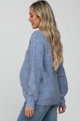 Blue Soft Ribbed Knit Maternity Sweater