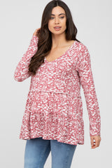 Magenta Floral Long Sleeve Tiered Maternity Top