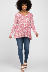 Magenta Floral Long Sleeve Tiered Top