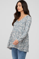 Teal Floral Long Sleeve Tiered Maternity Top