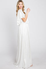 Ivory Shimmer Off Shoulder Pleated Maxi Dress