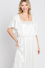 Ivory Shimmer Off Shoulder Pleated Maxi Dress