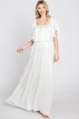 Ivory Shimmer Off Shoulder Pleated Maxi Dress