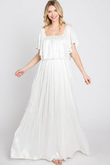 Ivory Shimmer Off Shoulder Pleated Maxi Dress