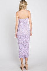 Lavender Mesh Ruched Fitted Dress