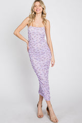 Lavender Mesh Ruched Maternity Fitted Dress