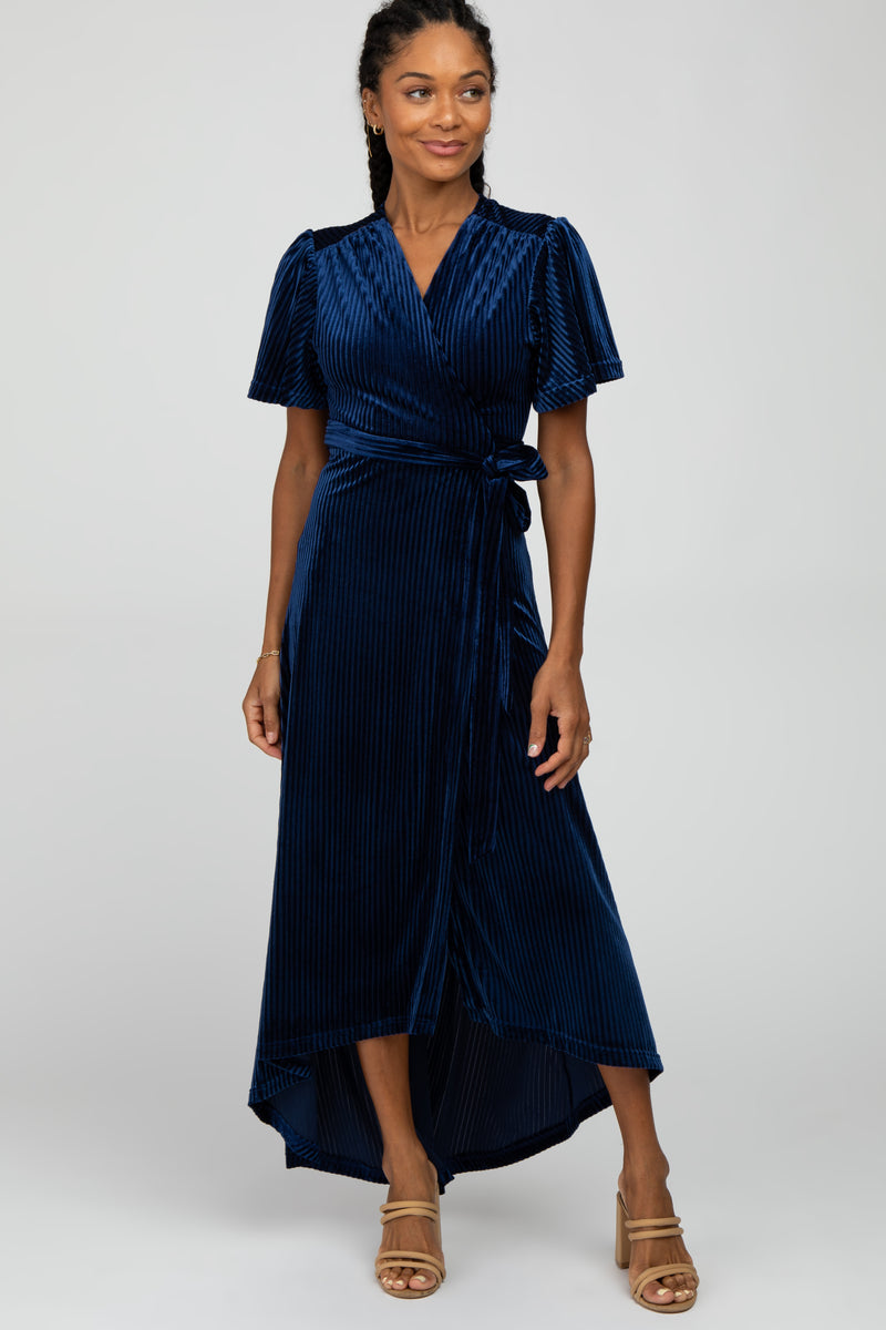 Navy Pleated Velvet Wrap Maxi Dress Pinkblush 4865