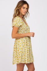 Yellow Floral Smocked V-Neck Dress