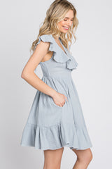 Light Blue Ruffle Back Tie Mini Dress