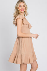 Camel Ruffle Back Tie Mini Dress