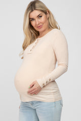 Beige Henley Long Sleeve Maternity Top